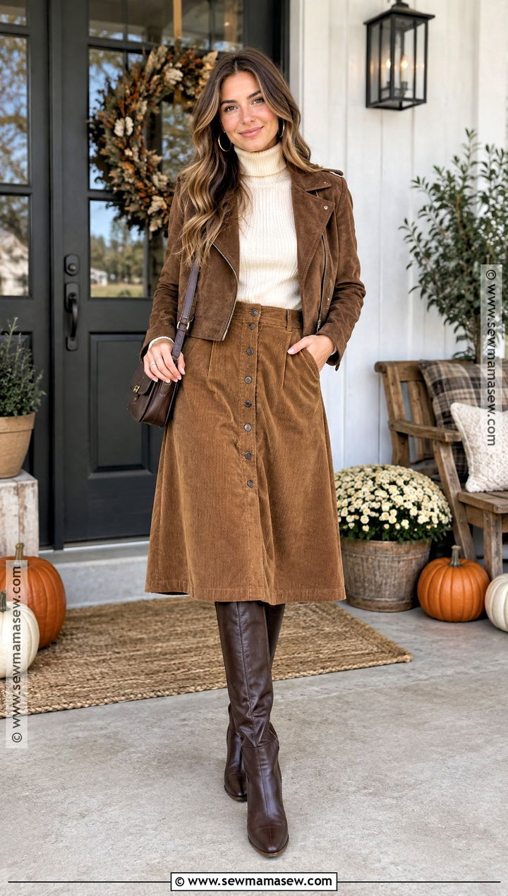 Corduroy Skirt Fall Shower Guest Outfit - 20 fall shower outfit for guest ideas