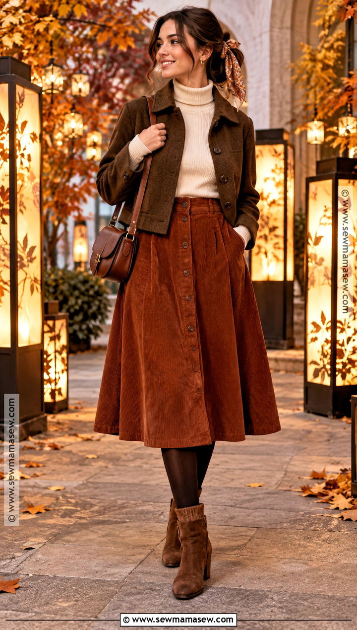 Corduroy Skirt Lantern Festival Outfit With Turtleneck - 15 Lantern Festival Outfit Fall Ideas