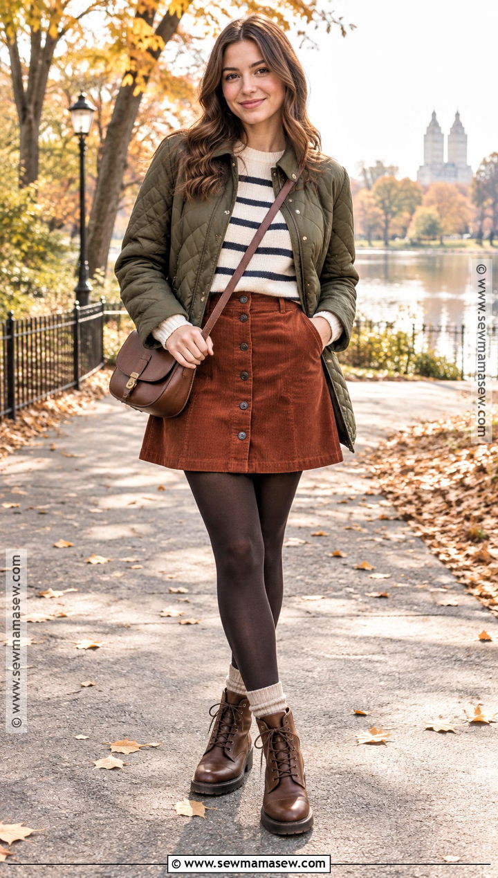 Corduroy Skirt With Striped Sweater - 25 autumn outfits skirt
