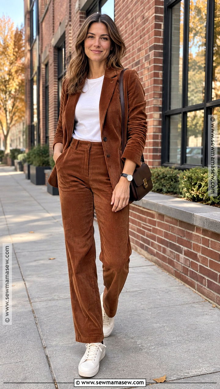 Corduroy Suit And Sneakers Fall Outfit - 15 trendy fall outfits 2026