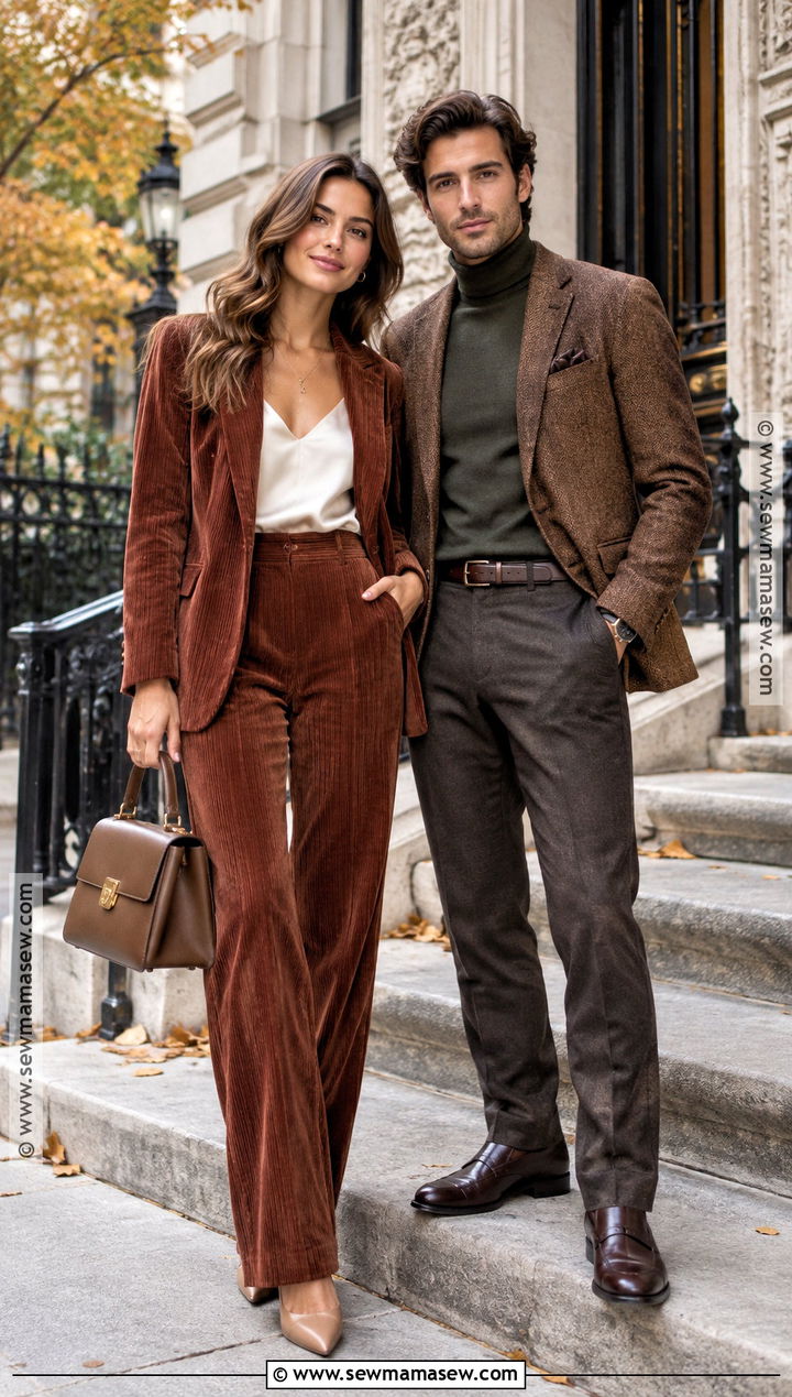 Corduroy Suit With Silk Camisole - 15 engagement photos outfits autumn