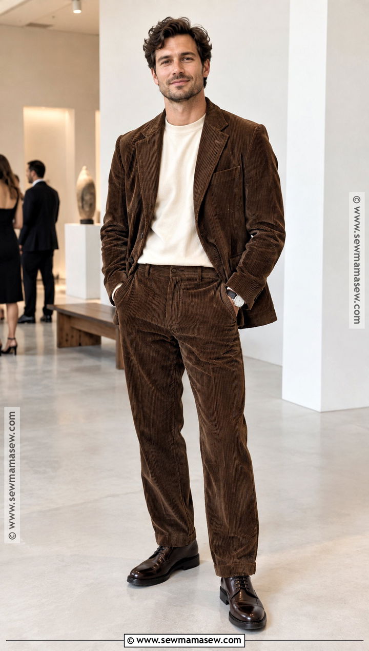 Corduroy Suit With T Shirt And Derbies - 15 Male Outfits Autumn