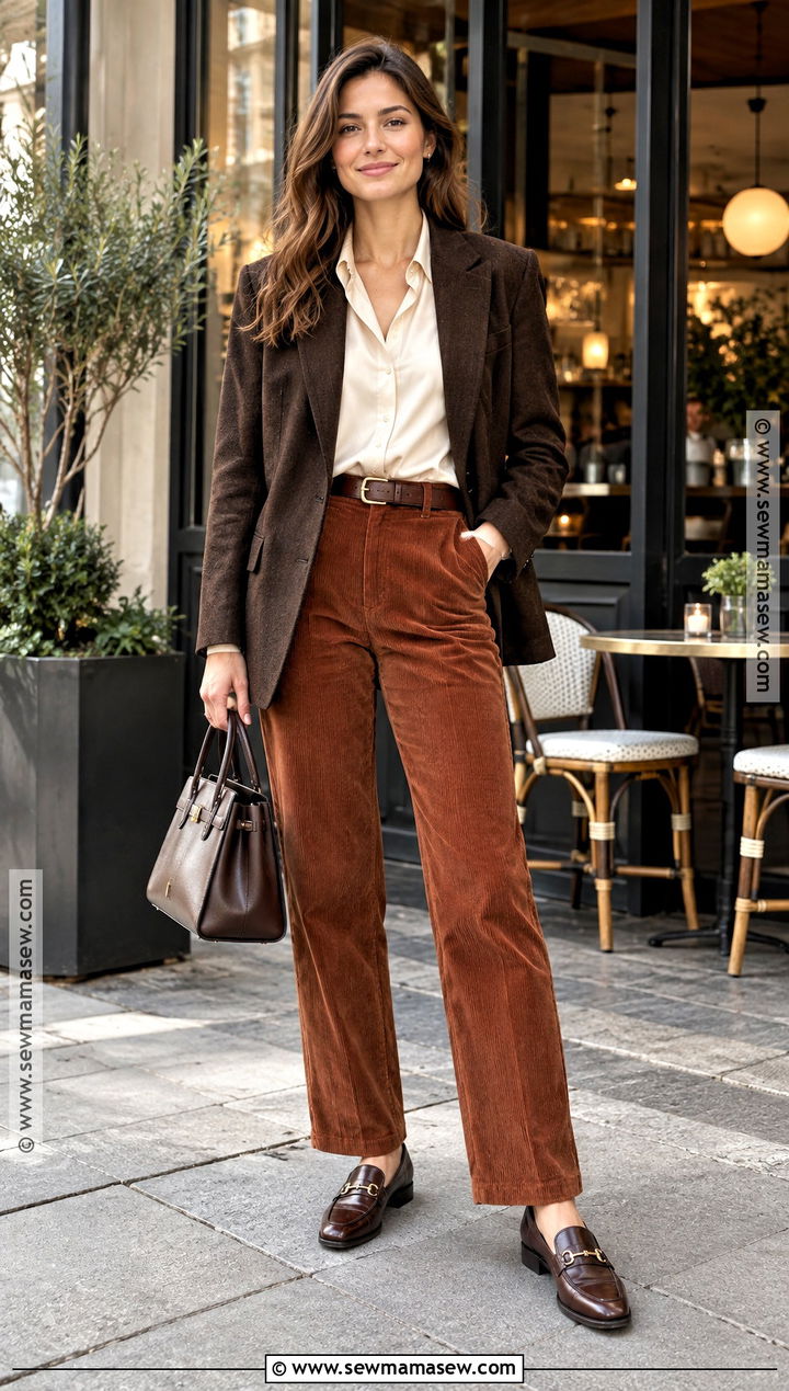 Corduroy Trousers and Silk Shirt Autumn Dinner Outfit - 25 autumn dinner outfit ideas
