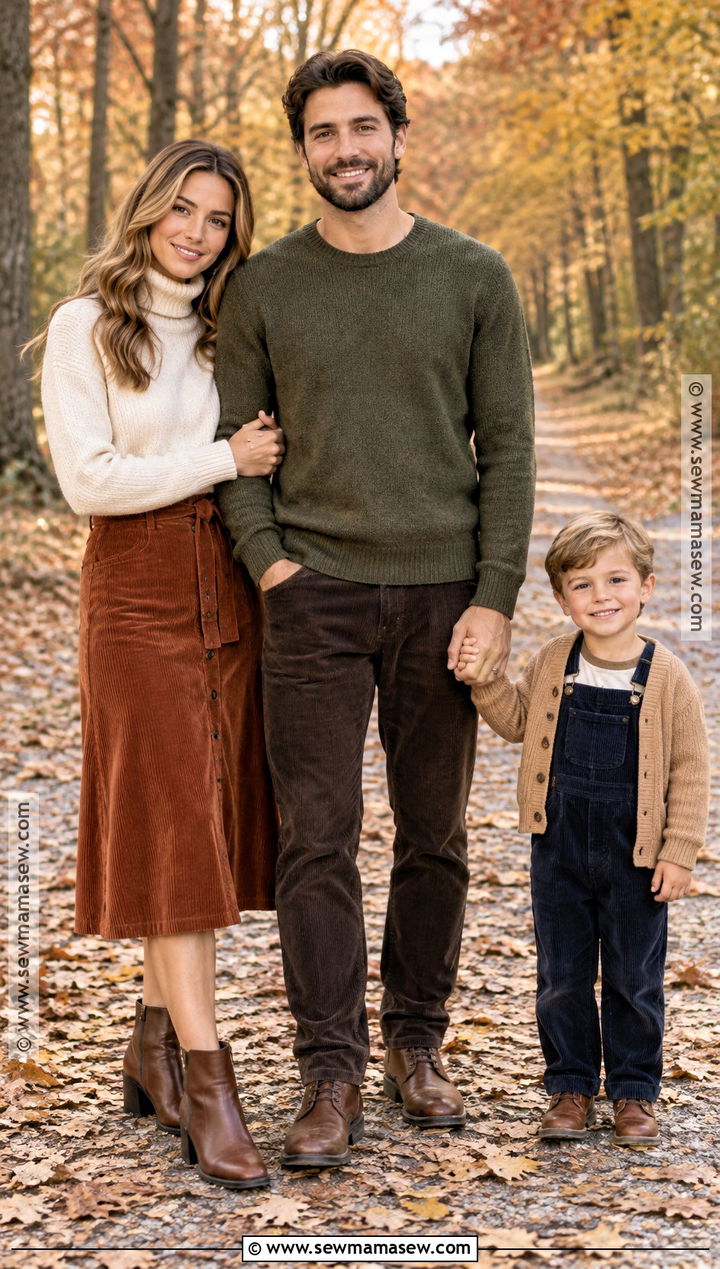Corduroy and Knit Family of 3 Fall Photo Outfit - 20 family of 3 fall photo outfits