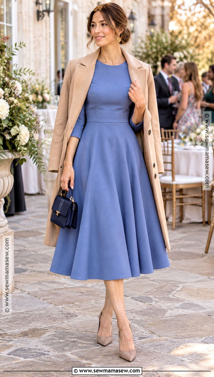 Cornflower Blue Fit and Flare Fall Wedding Guest Dress - 15 fall wedding guest dress blue ideas