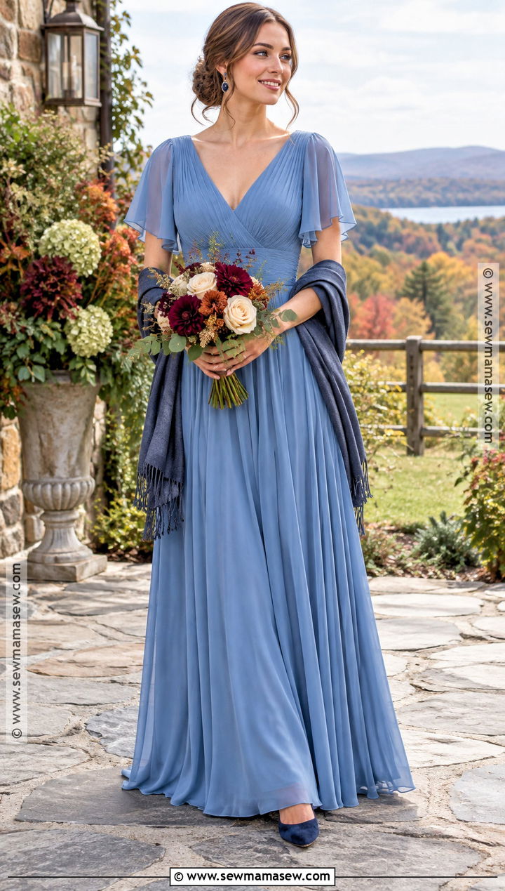 Cornflower Blue Pleated Bridesmaid Dress - 15 October Bridesmaid Dresses Blue