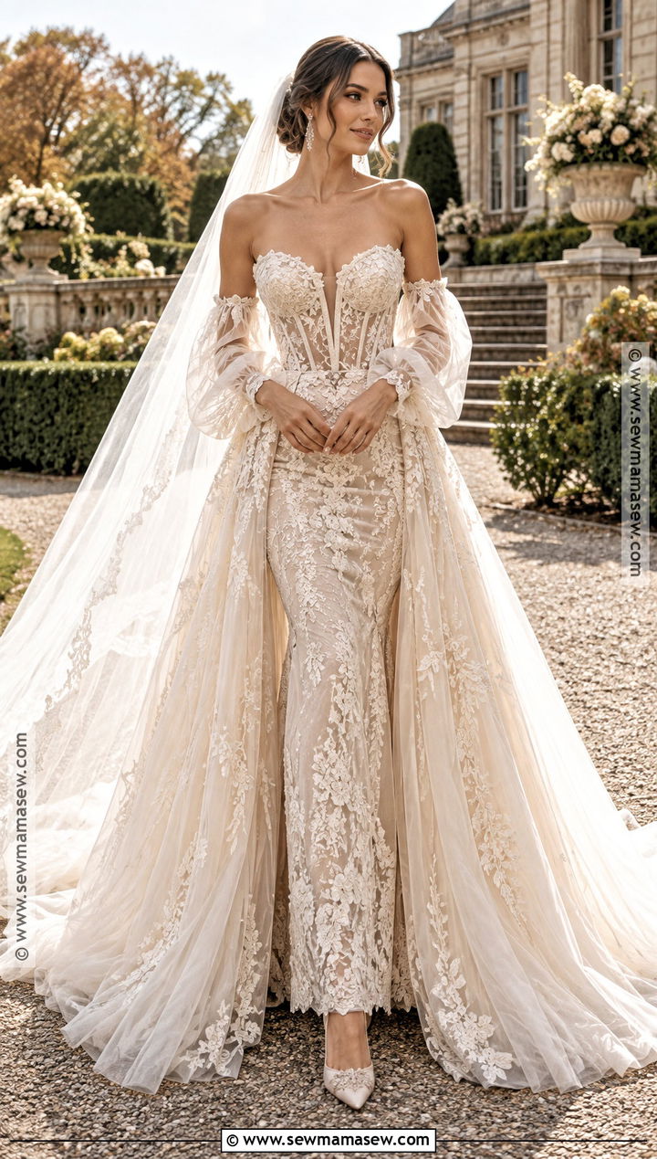 Corset Bridal Dress With Overskirt - 15 autumn bridal dress ideas
