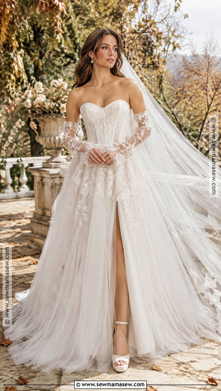 Corset Fall Bridal Dress With Detachable Sleeves - 20 fall bridal dresses