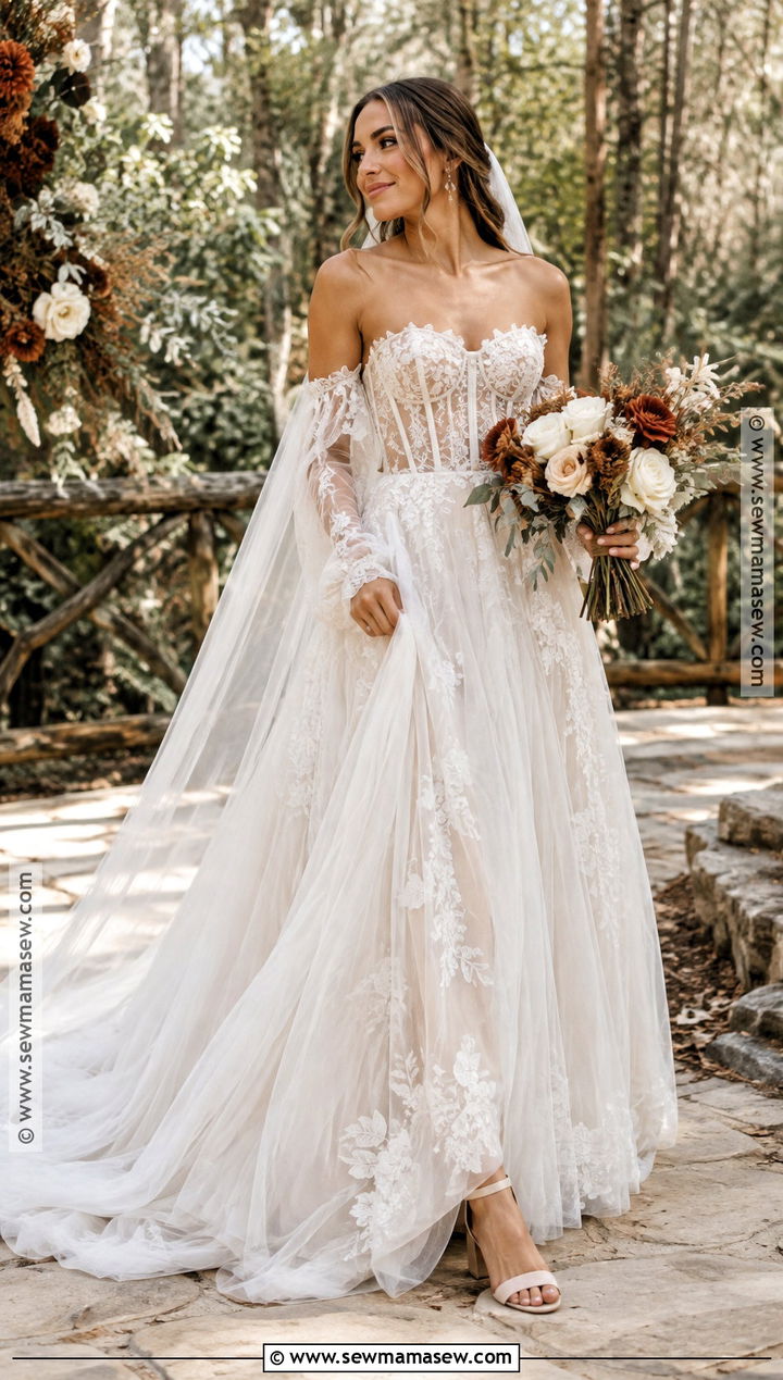 Corset Lace Boho Wedding Dress - 20 boho fall wedding dress ideas