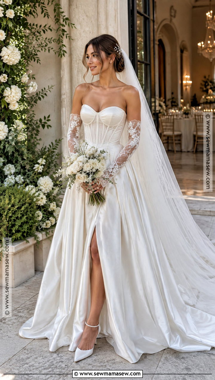 Corset October Wedding Gown With Detachable Sleeves - 15 October Wedding Gowns