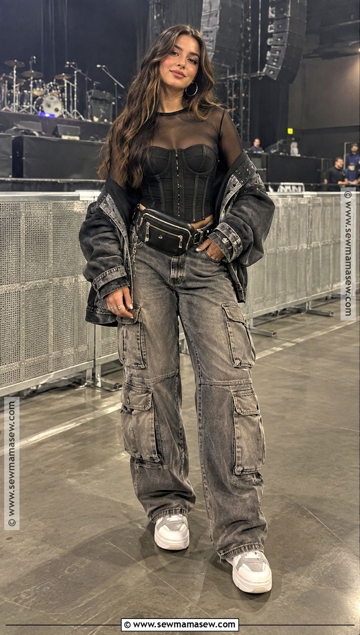 Corset Top And Cargo Jeans Concert Outfit - 15 concert outfit ideas autumn