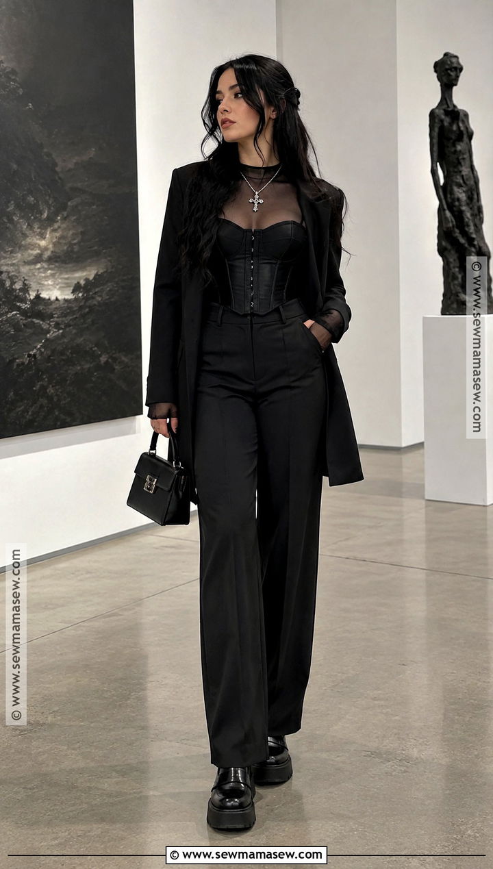 Corset Top And Tailored Pants Autumn Goth Outfit - 20 autumn goth outfits