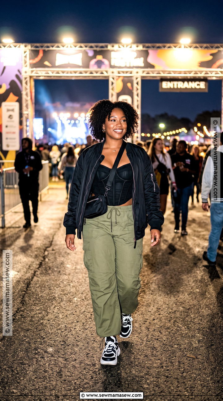 Corset Top Cargo Pants Bomber Jacket Concert Outfit - 15 Fall Concert Outfit Night Outside Ideas