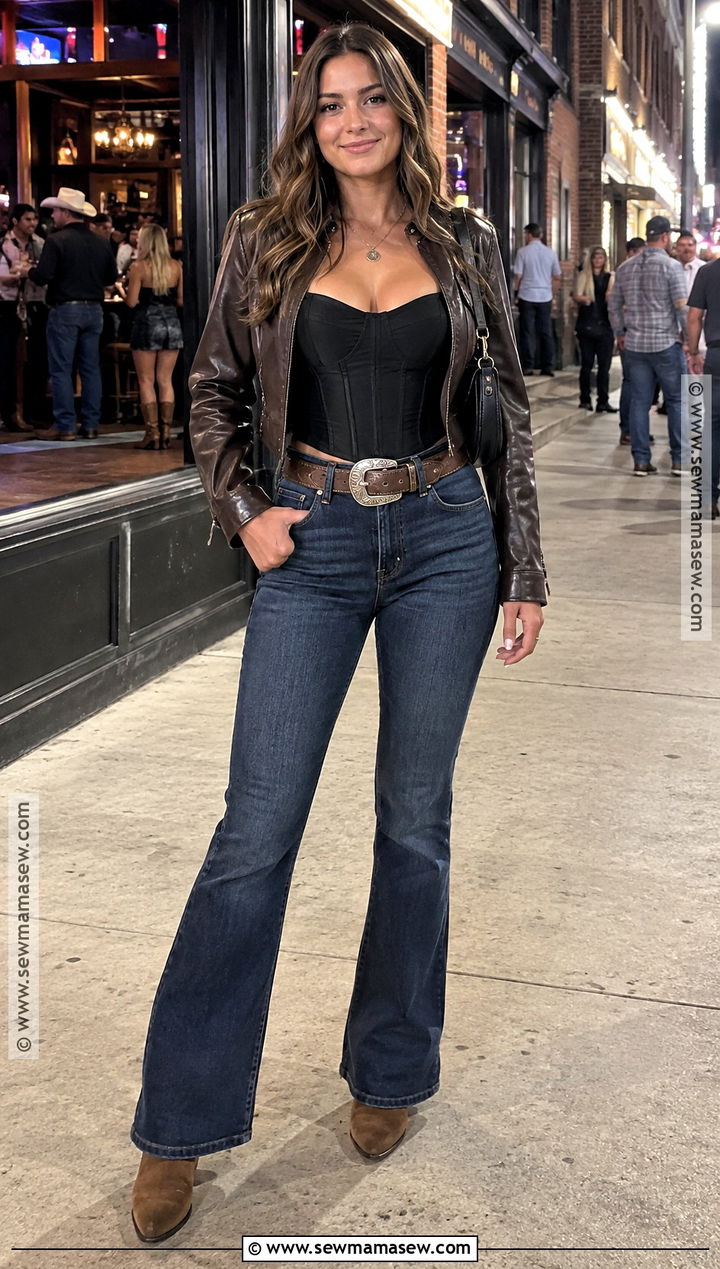 Corset Top With Flare Jeans And Suede Boots - 20 fall nashville outfits going out