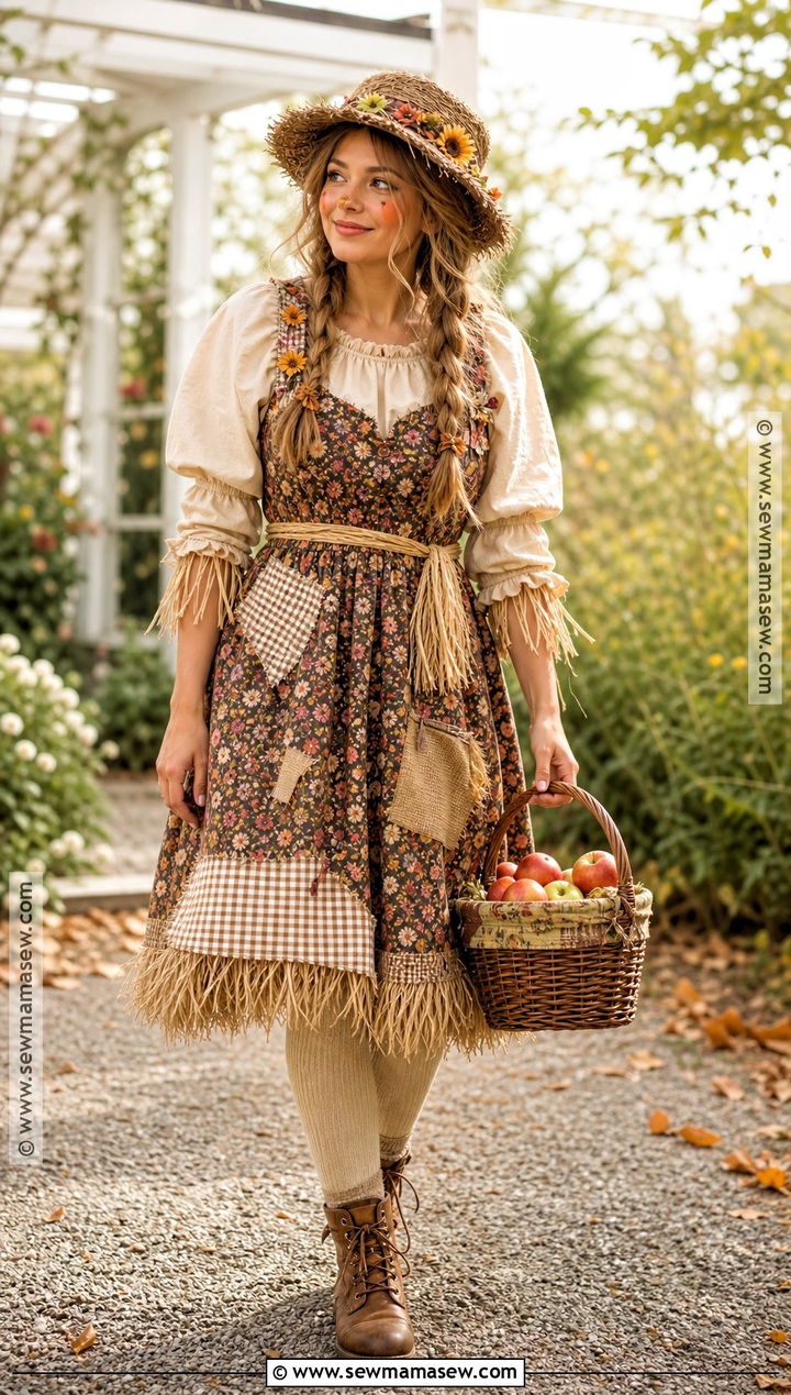 Cottage Scarecrow Costume With Floral Dress - 50 scarecrow costume ideas