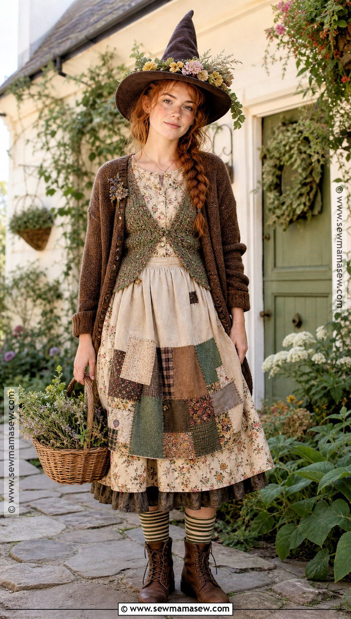 Cottage Witch Costume With Patchwork Dress - 35 Fantasy Costumes