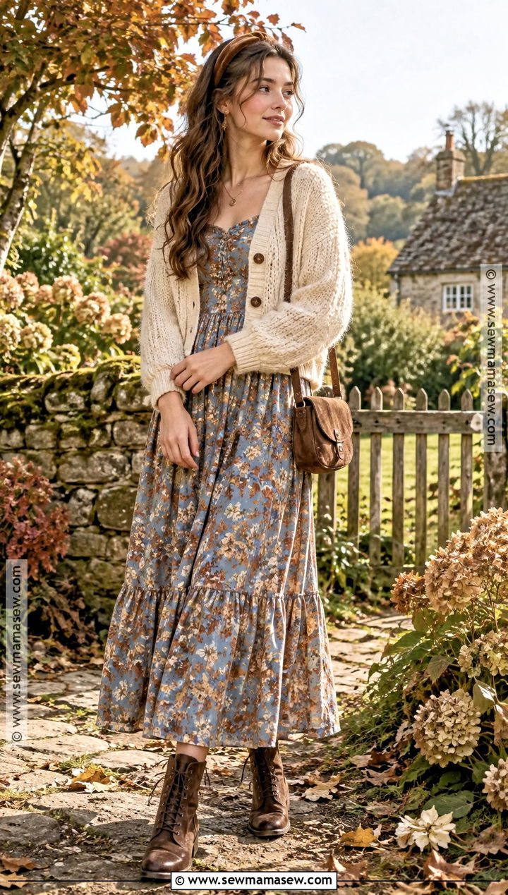 Cottagecore Maxi Dress And Cardigan Fall Outfit - 20 Romantic Fall Outfits