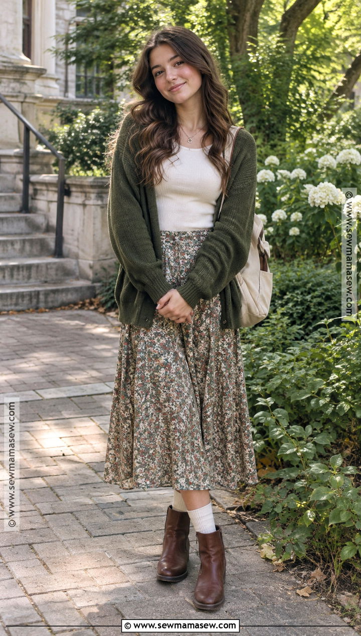 Cottagecore Midi Skirt School Outfit - 15 fall aesthetic school outfits