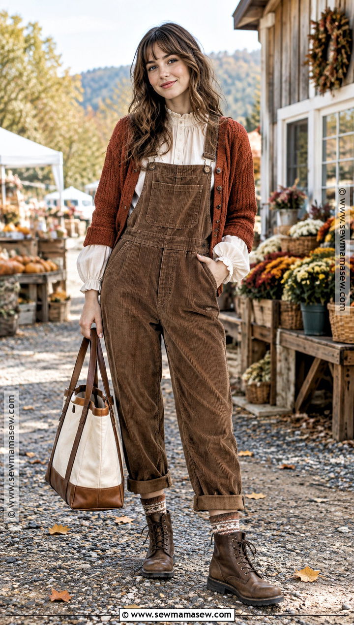 Cottagecore Overalls With Puff Sleeve Blouse - 15 cottagecore outfit fall ideas