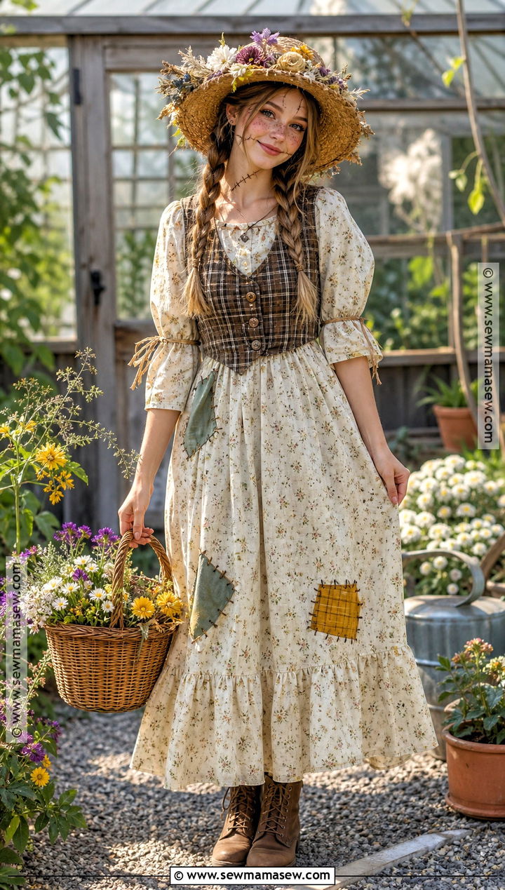 Cottagecore Scarecrow Outfit With Prairie Dress - 30 scarecrow outfit ideas