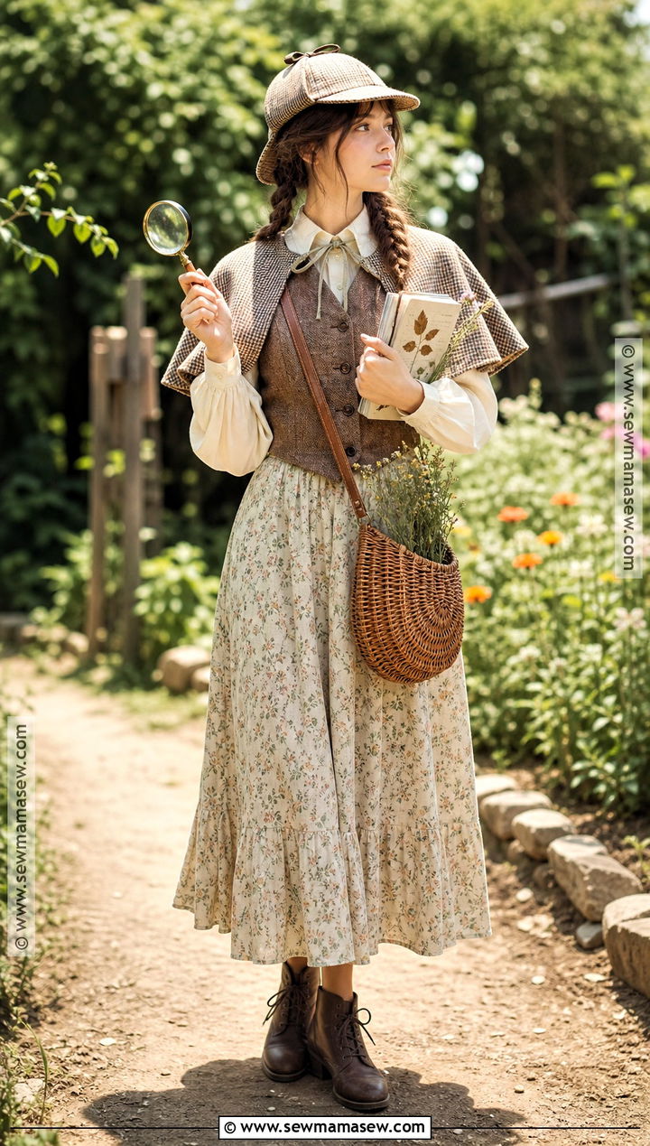 Cottagecore Sherlock Holmes Costume With Floral Skirt - 30 Sherlock Holmes Costume Ideas for Women
