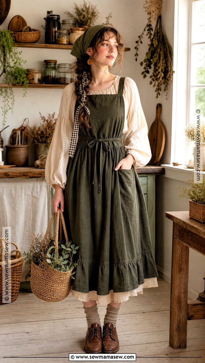 Cottagecore Witch Outfit With Apron Dress - 30 cottagecore witch outfit ideas