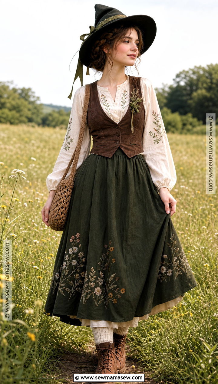 Cottagecore Witch Outfit With Embroidered Blouse - 30 cottagecore witch outfit ideas