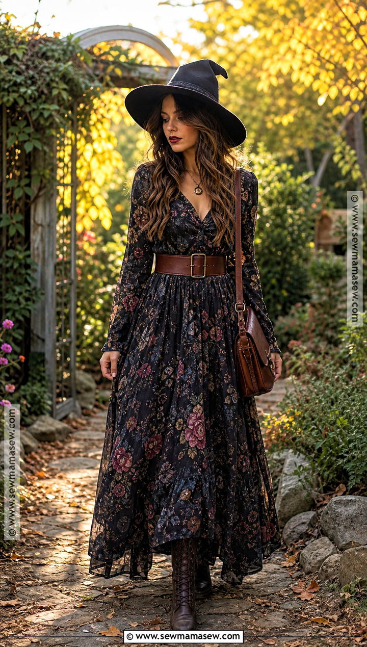Cottagecore Witch Outfit With Floral Maxi Dress - 30 cottagecore witch outfit ideas