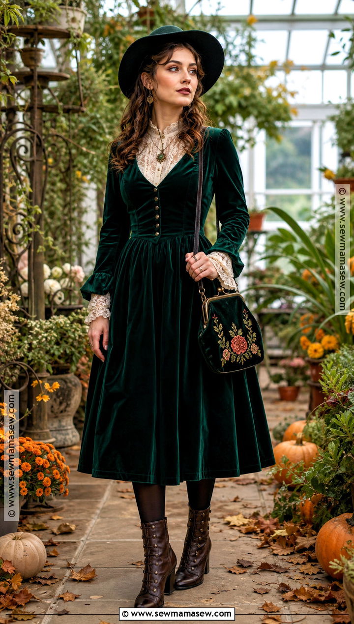 Cottagecore Witch Outfit With Green Velvet Dress - 30 cottagecore witch outfit ideas