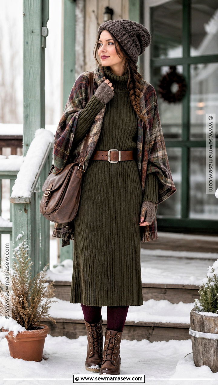 Cottagecore Witch Outfit With Long Knit Dress - 30 cottagecore witch outfit ideas