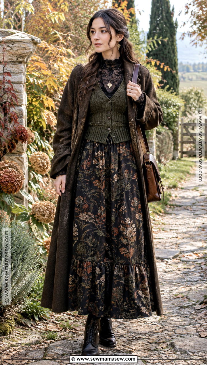 Cottagegoth Maxi Skirt And Lace Blouse Outfit - 20 alt fall fashion ideas