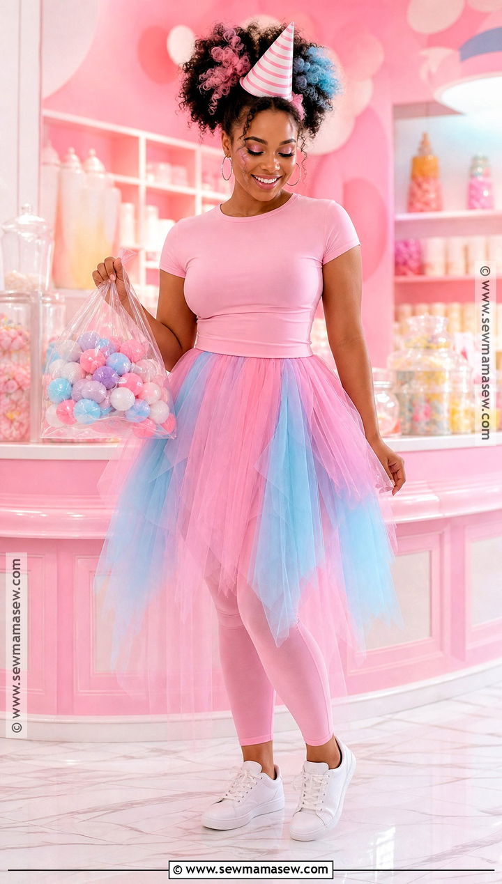 Cotton Candy Costume With Pastel Tulle - 35 curly hair halloween costume ideas