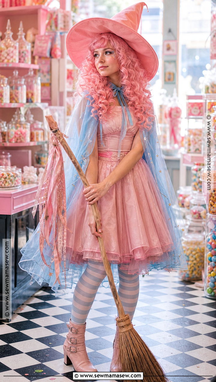 Cotton Candy Witch Costume With Pink Cape - 30 pink hair costume ideas