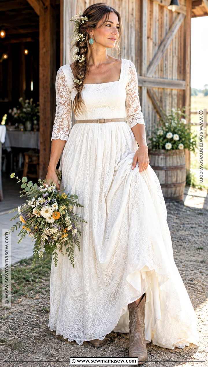 Cotton Lace Rustic Wedding Dress - 15 rustic boho fall wedding dress ideas