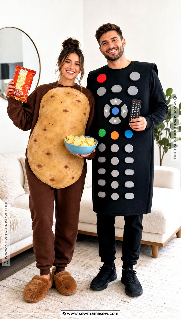 Couch Potato And Remote Control Couple Costume - 30 Unique Couples Halloween Costume Ideas Funny