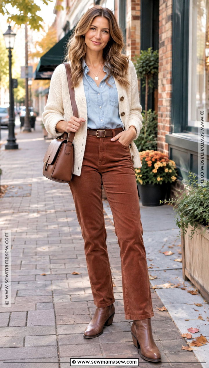 Country Fall Outfit With Chambray Shirt And Corduroy Pants - 20 Fall Outfits Country