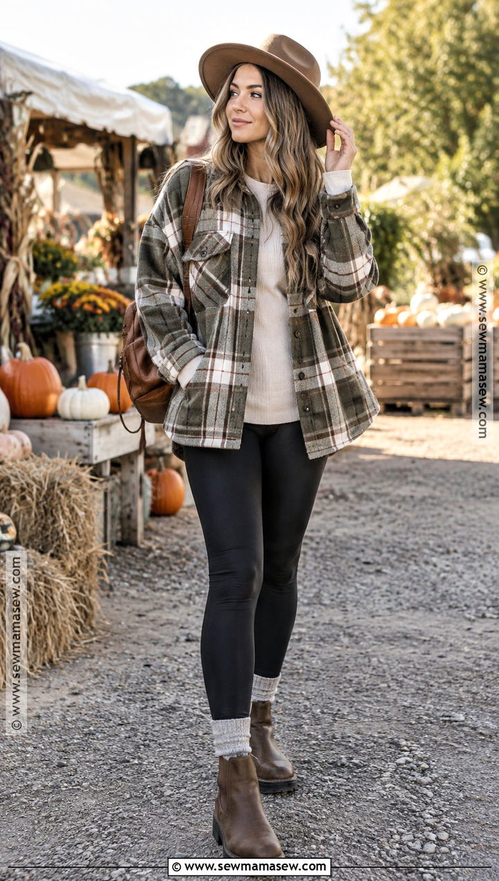 Country Fall Outfit With Shacket And Leggings - 20 Fall Outfits Country