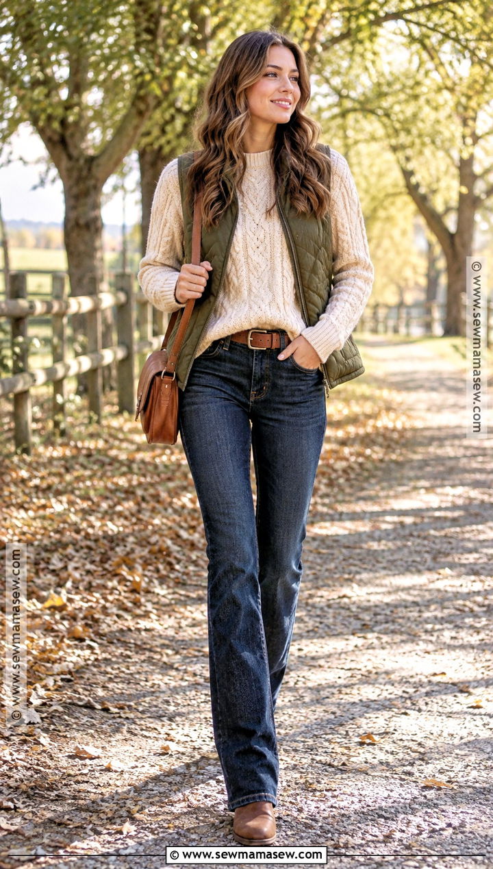 Country Fall Outfit With Sweater And Bootcut Jeans - 20 Fall Outfits Country