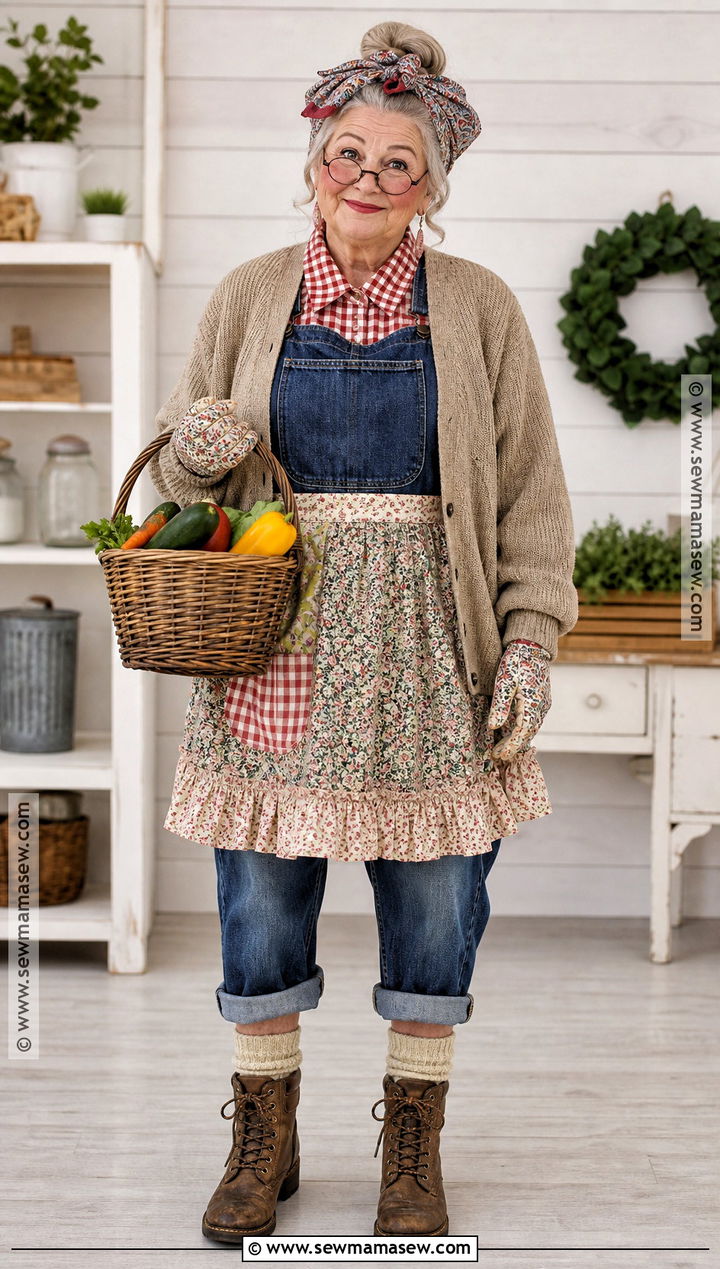 Country Granny Costume With Overalls - 30 granny dress up ideas