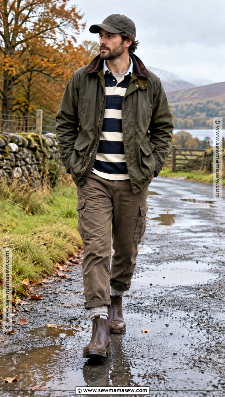 Country Rain Jacket With Rugby Shirt And Rubber Boots - 15 country fall outfits for men