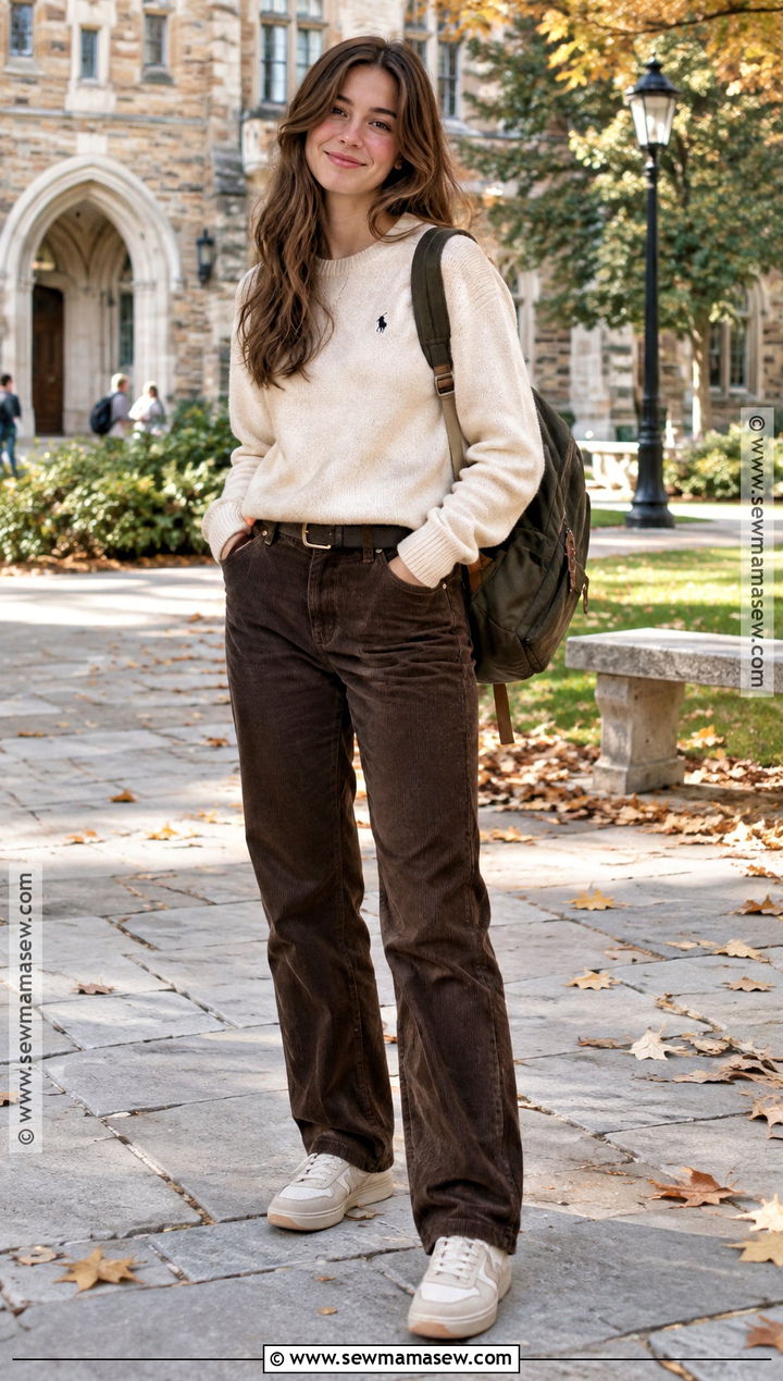 Country Sweater And Corduroy Pants Outfit - 20 back to school outfits country