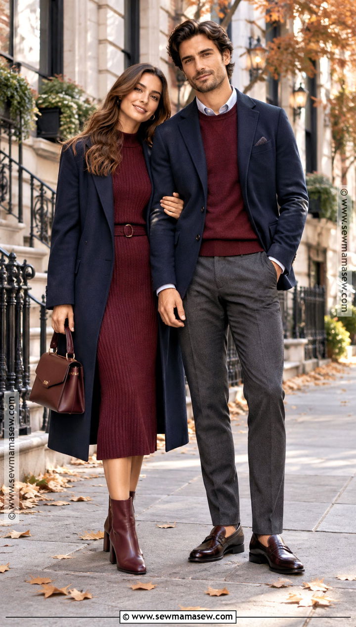 Couple Autumn Outfit With Burgundy And Navy - 20 couple autumn outfit ideas
