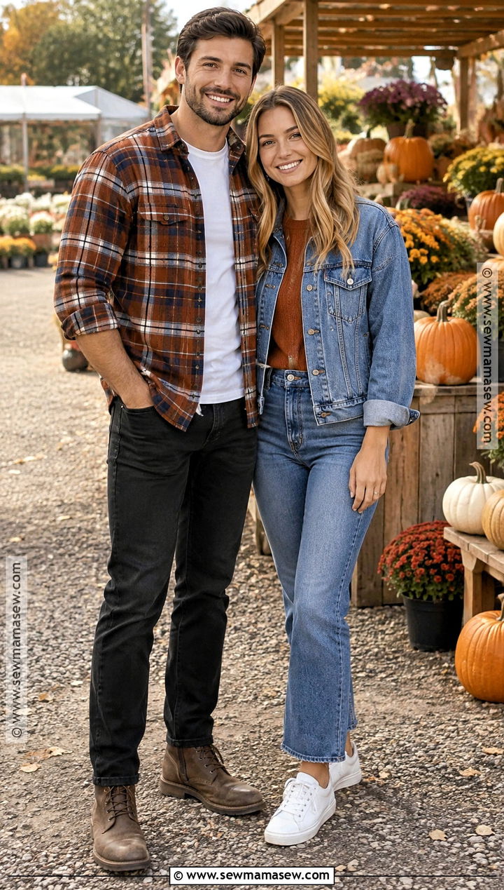 Couple Autumn Outfit With Flannel And Denim - 20 couple autumn outfit ideas