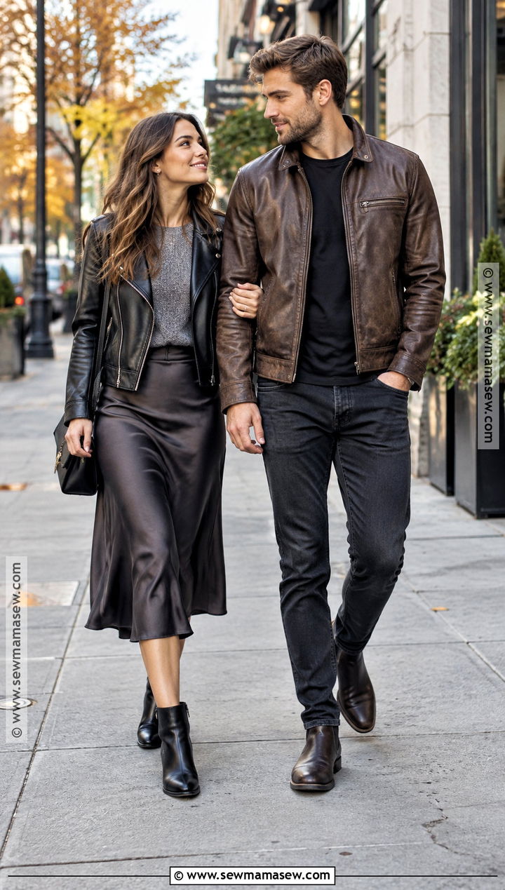 Couple Autumn Outfit With Leather Jackets - 20 couple autumn outfit ideas
