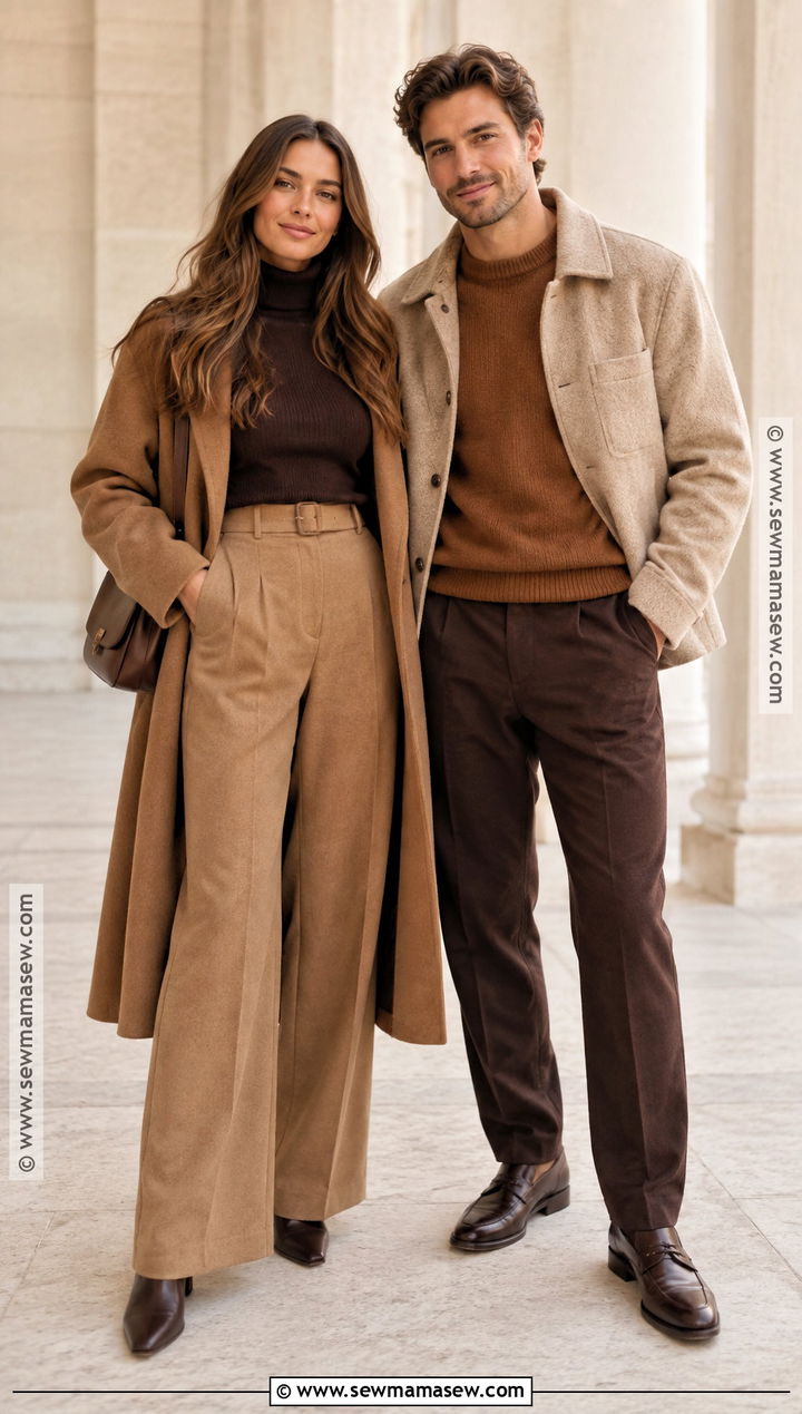 Couple Autumn Outfit With Monochrome Brown Layers - 20 couple autumn outfit ideas