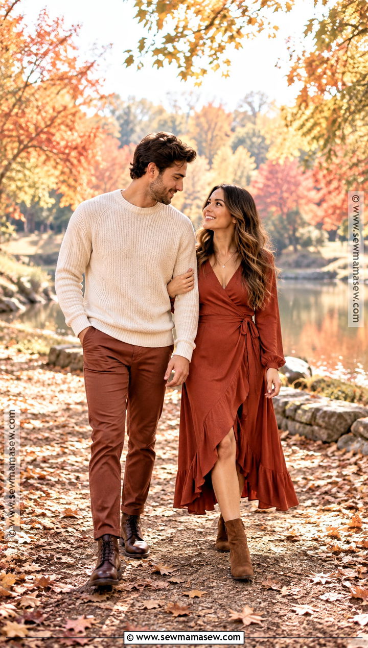 Couple Autumn Photoshoot Outfit With Cream And Rust - 20 couple autumn outfit ideas