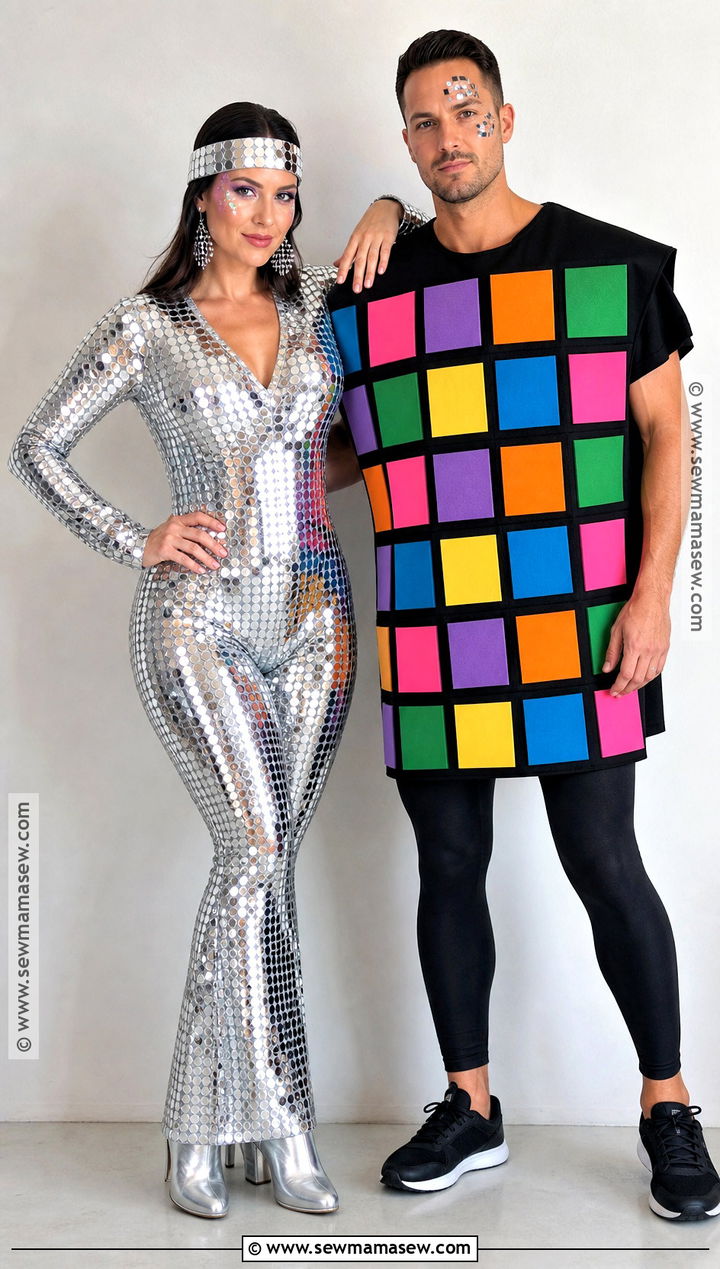 Couple Disco Ball And Dance Floor Costume - 30 disco ball halloween costume ideas