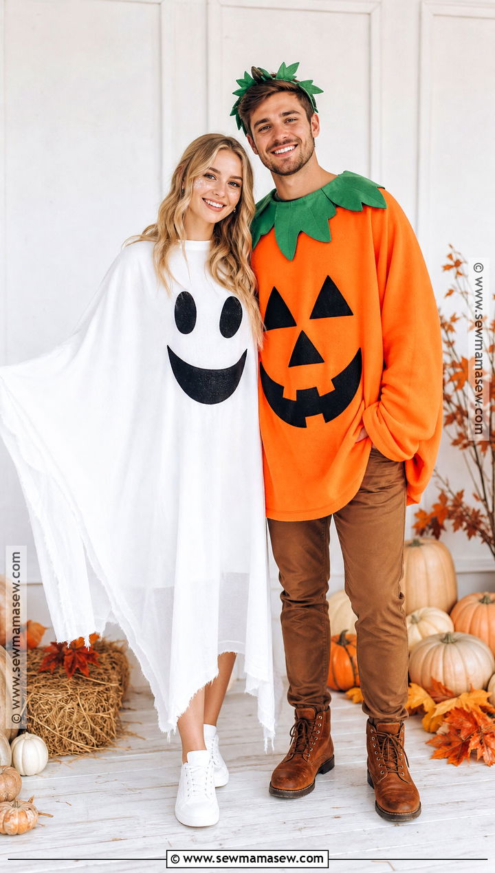 Couple Ghost And Pumpkin Costume - 45 cute couple halloween costumes