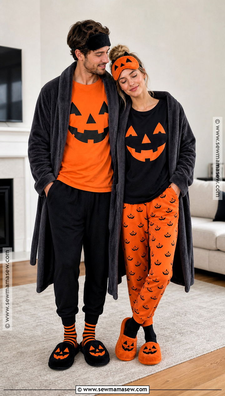 Couple Orange And Black Halloween PJs - 30 matching halloween pjs ideas