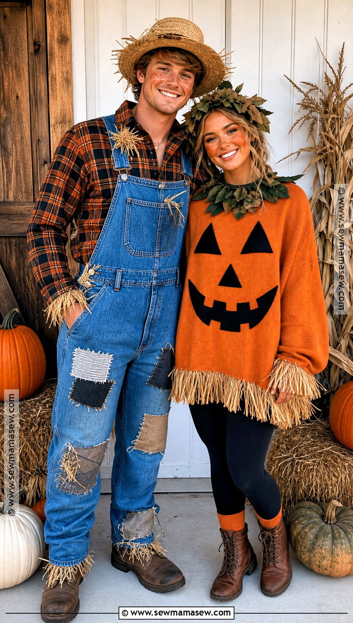 Couple Scarecrow And Pumpkin Costume - 45 cute couple halloween costumes